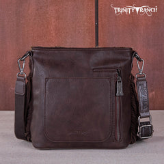 TR159G-9360 Trinity Ranch Hair-On Cowhide/Tooled Fringe Concealed Carry Crossbody Bag