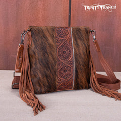 TR159G-9360 Trinity Ranch Hair-On Cowhide/Tooled Fringe Concealed Carry Crossbody Bag