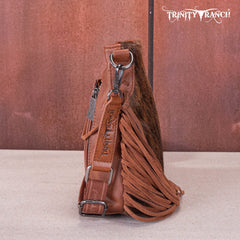 TR159G-9360 Trinity Ranch Hair-On Cowhide/Tooled Fringe Concealed Carry Crossbody Bag