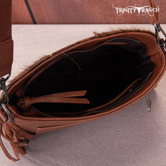 TR159G-9360 Trinity Ranch Hair-On Cowhide/Tooled Fringe Concealed Carry Crossbody Bag