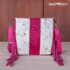 TR159G-9360 Trinity Ranch Hair-On Cowhide/Tooled Fringe Concealed Carry Crossbody Bag