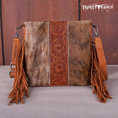 TR159G-9360 Trinity Ranch Hair-On Cowhide/Tooled Fringe Concealed Carry Crossbody Bag