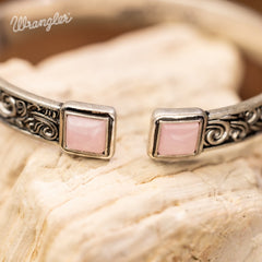 Wrangler Silver Western Natural Stone Engraved Cuff Bracelet