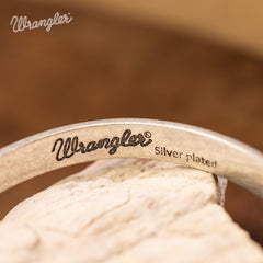 Wrangler Silver Western Natural Stone Engraved Cuff Bracelet