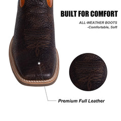 Men's Cracked Leather Embroidered Square Toe Western Boots