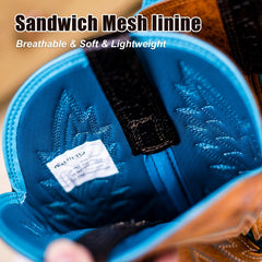 Men's Cracked Leather Embroidered Square Toe Western Boots