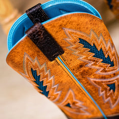 Men's Cracked Leather Embroidered Square Toe Western Boots