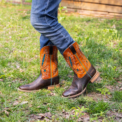 Men's Cracked Leather Embroidered Square Toe Western Boots