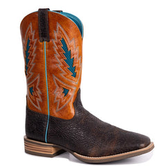 Men's Cracked Leather Embroidered Square Toe Western Boots