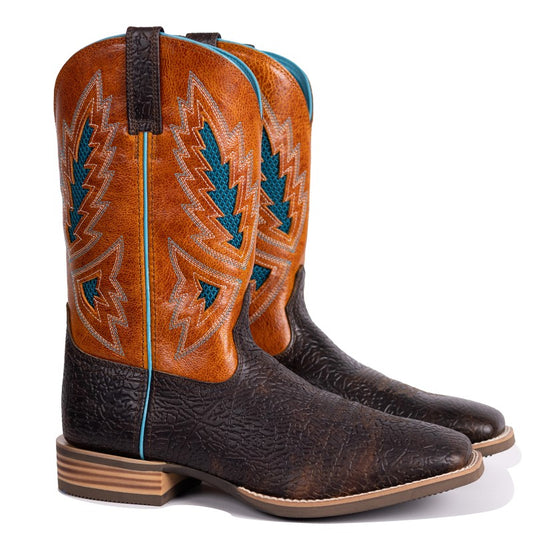 Men's Cracked Leather Embroidered Square Toe Western Boots