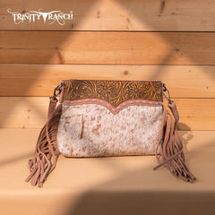 Trinity Ranch Floral Tooled Hair-On Cowhide Crossbody
