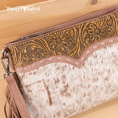 Trinity Ranch Floral Tooled Hair-On Cowhide Crossbody