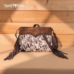 Trinity Ranch Floral Tooled Hair-On Cowhide Crossbody