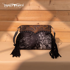 Trinity Ranch Floral Tooled Hair-On Cowhide Crossbody