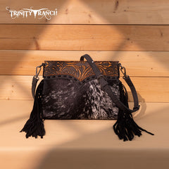 Trinity Ranch Floral Tooled Hair-On Cowhide Crossbody