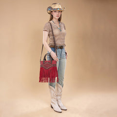 Trinity Ranch Aztec Tooled Fringe Concealed Carry Tote