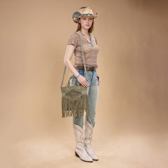 Trinity Ranch Aztec Tooled Fringe Concealed Carry Tote