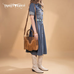 Trinity Ranch Floral Tooled Fringe Tote Bag