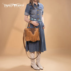 Trinity Ranch Floral Tooled Fringe Tote Bag