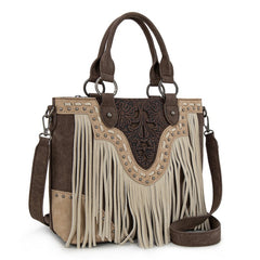 Trinity Ranch Floral Tooled Fringe Tote Bag