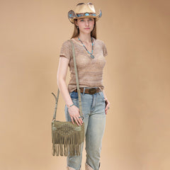 Trinity Ranch Aztec Tooled Fringe Crossbody