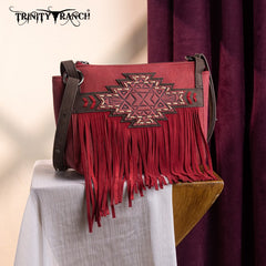 Trinity Ranch Aztec Tooled Fringe Crossbody