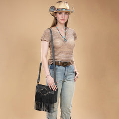 Trinity Ranch Aztec Tooled Fringe Crossbody
