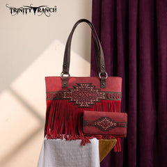 Trinity Ranch Aztec Tooled Fringe Concealed Carry Tote Set