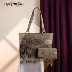 Trinity Ranch Aztec Tooled Fringe Concealed Carry Tote Set