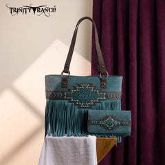 Trinity Ranch Aztec Tooled Fringe Concealed Carry Tote Set