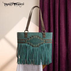 Trinity Ranch Aztec Tooled Fringe Concealed Carry Tote Set
