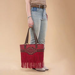Trinity Ranch Aztec Tooled Fringe Concealed Carry Tote Set