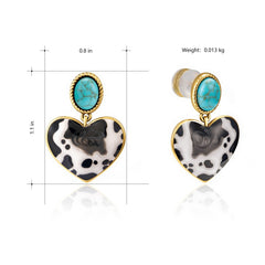 Wrangler Gold Cow Print Heart Shape Dangling Earrings