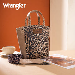 Wrangler Western Braided Handle Leopard Tote Bag