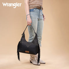 Wrangler Fringe Floral Tooled Hobo Bag