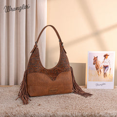 Wrangler Fringe Floral Tooled Hobo Bag