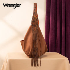 Wrangler Fringe Floral Tooled Hobo Bag