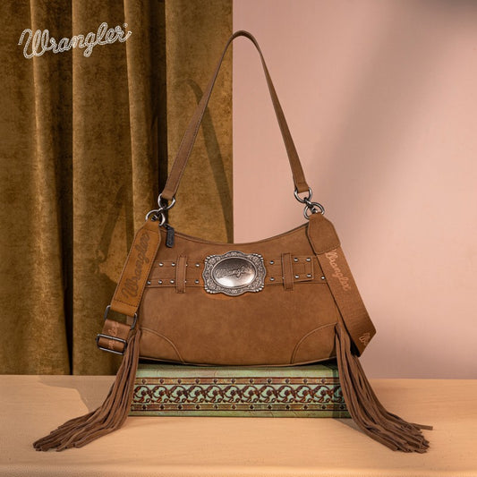 Wrangler Fringe Buckle Crossbody Hobo Bag