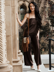 Montana West Genuine Leather Tooled Collection Fringe Crossbody