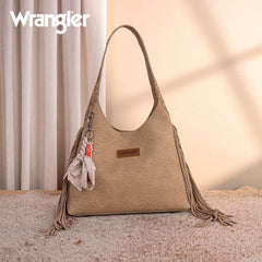 Wrangler Fringe Floral Tooled Hobo Bag