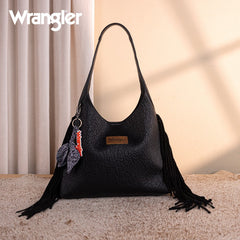 Wrangler Fringe Floral Tooled Hobo Bag
