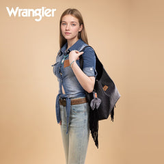 Wrangler Fringe Floral Tooled Hobo Bag