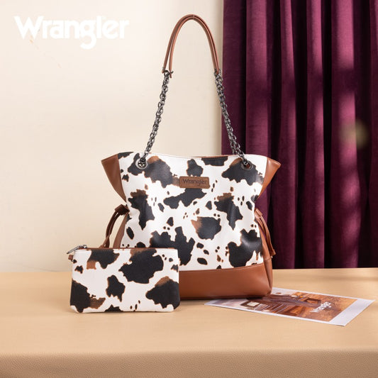 Wrangler Cow Print Chain Tote With Wallet Set