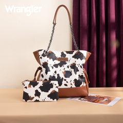 Wrangler Cow Print Chain Tote With Wallet Set