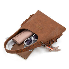 Wrangler Fringe Floral Tooled Hobo Bag