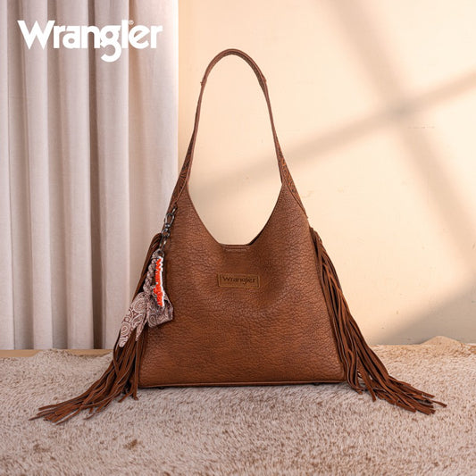 Wrangler Fringe Floral Tooled Hobo Bag