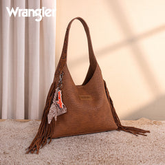 Wrangler Fringe Floral Tooled Hobo Bag