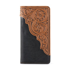 Embossed Floral Men's Bifold Long PU Leather Wallet - Cowgirl Wear