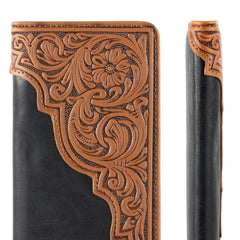 Embossed Floral Men's Bifold Long PU Leather Wallet - Cowgirl Wear
