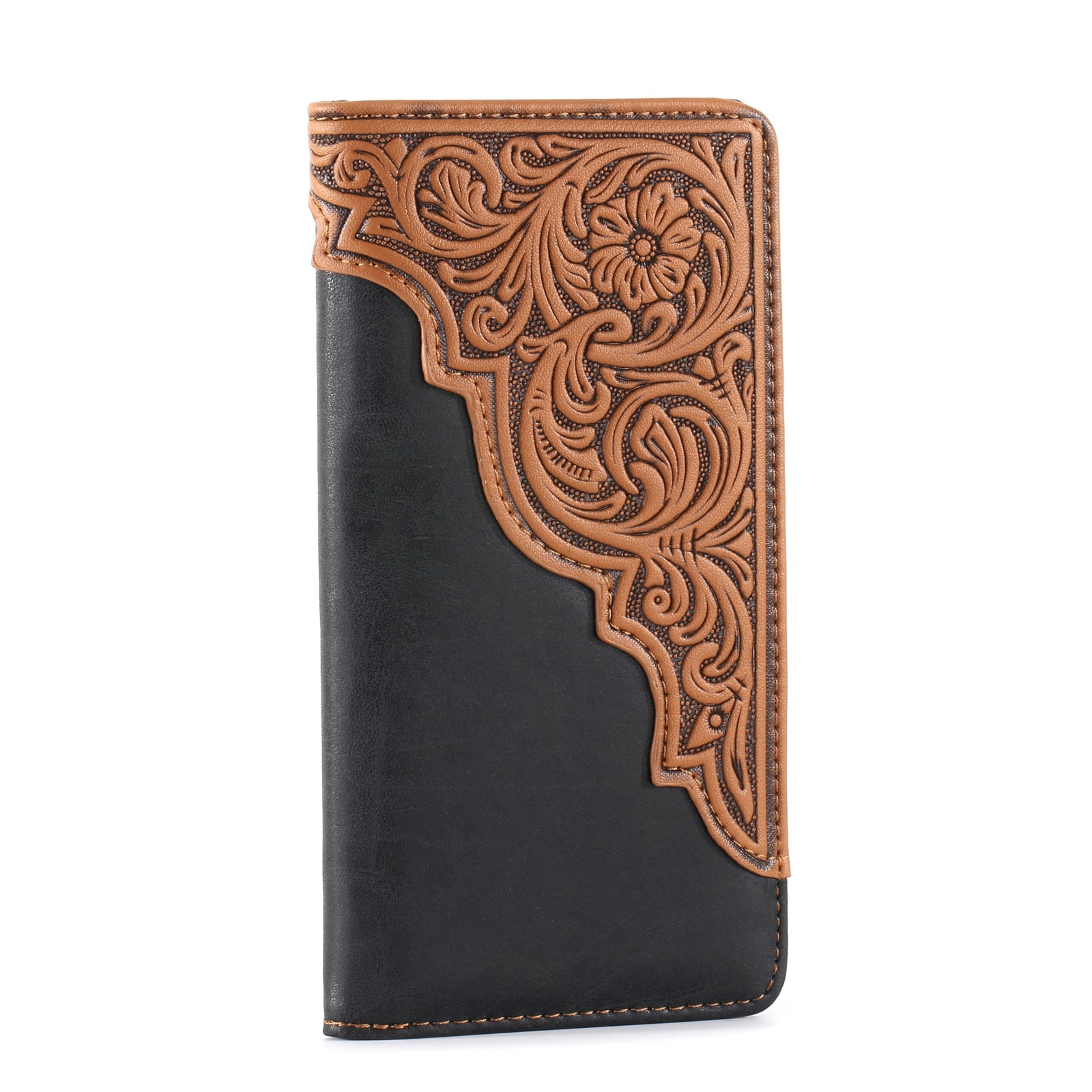 Embossed Floral Men's Bifold Long PU Leather Wallet - Cowgirl Wear